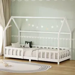 ML-DESIGN Spielbett Hausbett Kinderbett mit Rausfallschutz und Lattenrost - Kreatives Kinderbett in Hausform (90 x 200 cm) aus robustem Kiefernholz. Mit integriertem Rausfallschutz für sichere Nächte und einer angenehmen Einstiegshöhe. Perfekt zum Spielen und Dekorieren!