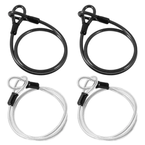 sotode 4 Stück Schlaufenkabel Stahlseil mit Ösen Sicherheitskabelschloss Edelstahl Sicherheitskabel 1m für Fahrräder Motorräder Glastüren und verschiedene Großgeräte (Schwarz Silber)