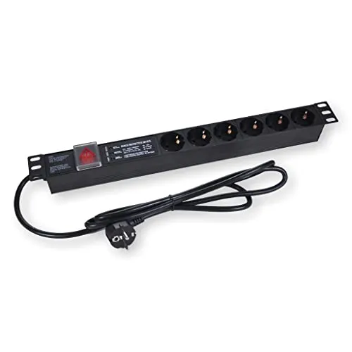 Koscom Steckdosenleiste 6-Fach mit Alu Profil, Schalter & Überspannungsschutz - 19 Zoll (483mm)