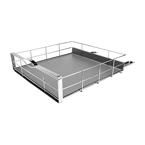 simplehuman Küchenorganizer-Set - Ausziehbarer Schrank-Organisator 50,2 cm - Werbeartikel, aus hochwertigem Edelstahl und Kunststoff, optimiert den Stauraum in Ihrer Küche für mehr Ordnung und Übersicht.