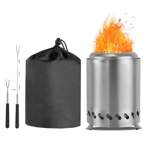 CAMPORG Mini Feuerschale für den Garten, Rauchfreie Feuerschalen, Tischkamin Outdoor, Feuerkorb Klein Ideal für BBQ Pellets Holz, 14cm ⊘ * 20cm H, Silber
