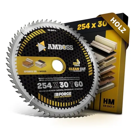 HM Kreissägeblatt 254x30 Z60 - Präziser Feinschnitt für Holz - Kreissägeblätter - Hochwertiges HM Sägeblatt mit Clean Cut Technologie für schnelle, saubere Schnitte in Weich- und Hartholz, ideal für professionelle Holzbearbeitung.
