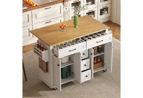 Odikalo Kücheninsel Küchenwagen Esszimmerschrank Esstisch Regal Tuchhalter Weiß/Schwarz