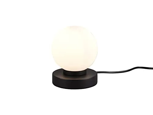Tischleuchte Kugel mit Touch-Dimmer – Weißer Glasschirm & Schwarzer Fuß - Moderne Tischlampe mit 15 cm Höhe, blendfreiem Licht und 3-stufigem Touch-Dimmer. Inklusive austauschbarer E14 LED (warmweiß, 4,9W) für individuelle Lichtstimmung.