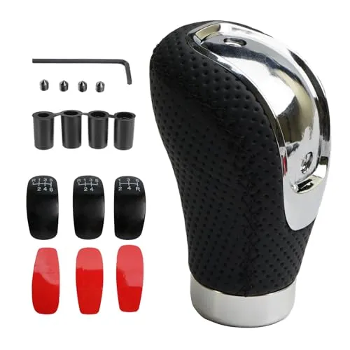 Letgoing Schaltknauf 5/6 Gänge Universal Premium-Leder-Schaltknauf Handschweiß absorbieren mit 4 Adaptern 8 mm/10 mm/11 mm/12 mm für Schaltwagen mit 5/6 Gängen (ganz schwarz)