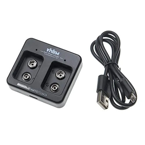 vhbw 2-Fach Akku-Ladegerät für NI-Cd, NiMH, Li-Ion-Akkuzellen, Haushaltsbatterien (9V Block Akkus) - Micro-USB-Ladegerät