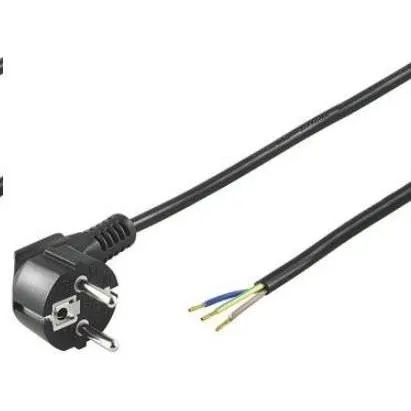 PremiumCord,kpsft2b,Netzkabel AA8230V 2m,CEE 44384 SchukoStecker abgewinkelt zu offenem Kabelende,3 Kabelenden freigelegt, Farbe schwarz