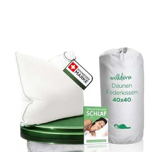 Welldora Premium Kopfkissen 40x40 – Ergonomisch optimiertes Nackenstützkissen - Hochwertiges Kopfkissen 40x40 cm mit 100% natürlichen Daunenfasern, ideal für einen erholsamen Schlaf. Die 3-Kammer-Bauweise sorgt für perfekte Unterstützung und Komfort, geprüft auf Qualität und Allergikerfreundlichkeit.