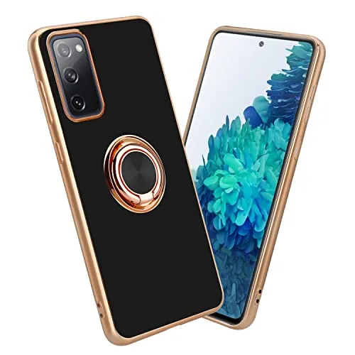 Cadorabo Hülle kompatibel mit Samsung Galaxy S20 FE Schutzhülle TPU Silikon Case mit Ring Design mit Kameraschutz Slim Kratzfest Weiche Gummi mit Rundumschutz Case Hülle für Galaxy S20 FE in Schwarz