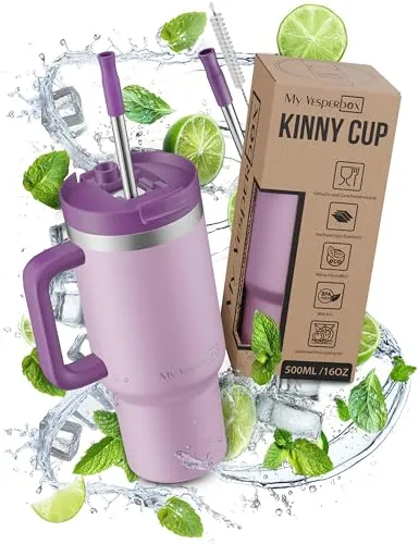 Produktbild My Vesperbox Kinny Cup – Edelstahl Thermobecher mit Henkel & Strohhalm