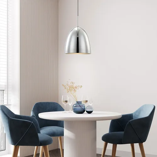 Pendelleuchte Retro Hängelampe - Stilvolle Esstischleuchte in Silber - Moderne Pendelleuchte aus Aluminium und Chrom, ideal für Esszimmer und Wohnzimmer. Ein echter Blickfang mit E27 Fassung für bis zu 60 Watt.