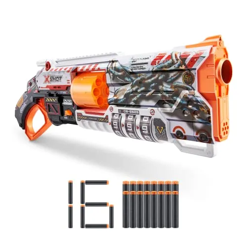 X-Shot Skins Lock Blaster mit 16 Schaumstoff-Darts und einzigartigem Zahlenschloss