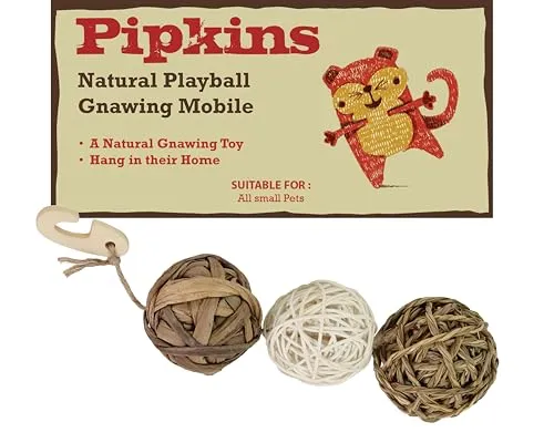 Pipkins Natürlicher Spielball - Hängemobil für Meerschweinchen, Kaninchen und Hamster Zuhause - Kaninchenspielzeug, Meerschweinchen Spielzeug, Hamster und Käfig Zubehör
