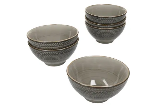 MÄSER Prospero Müslischale 6er Set, braun 15cm - Elegante Müslischalen aus langlebigem Porzellan mit einzigartigem Retro-Design, ideal für Müsli, Desserts und mehr. Stapelbar und spülmaschinengeeignet für platzsparende Aufbewahrung.