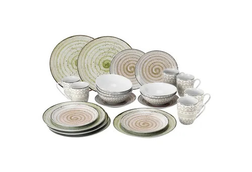 van Well Kombiservice 24tlg Kombiservice Riva für 6 Personen Porzellan rund, Porzellan