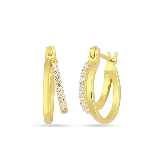 Einzelstück® Ohrenstecker Chakra Hoops I Mit Zirkonia Steinen I 925 Sterling Silber 14K vergoldet I Silber Ohrringe I Handgefertigtes Unikat I Antiallergen & nickelfrei (Gold)