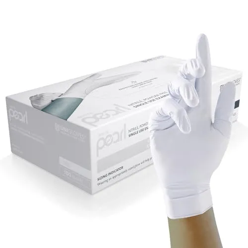 UNIGLOVES White Pearl Nitril-Untersuchungshandschuhe - vielseitig einsetzbar, puderfreie und latexfreie Einweghandschuhe - Box mit 100 Handschuhen, Weiß, Mittel (GP0023)