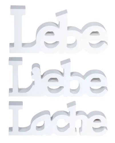 Levandeo® Deko-Schriftzug, 3er Set Schriftzug Holz Lebe Liebe Lache Weiß Aufsteller Deko