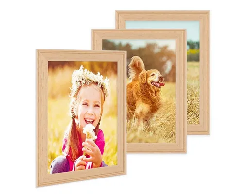 PHOTOLINI Bilderrahmen 3er Set im Landhaus-Stil Massivholz Schmal