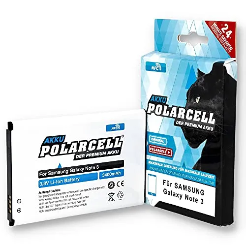PolarCell NFC Akku für Samsung Galaxy Note 3 SM-N9000 | Note III LTE SM-N9005 | DuoS SM-N9002 | ersetzt Original-Akku EB-B800BE | 3400mAh Starke Ersatz-Batterie | selektierte A+ Qualitätszellen
