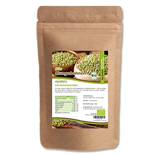 Mynatura Bio Mungbohnen ganz | Hülsenfrucht | Proteinreich | Ballaststoffquelle | Vegane Eiweißquelle | Perfekt für Salate, Suppen, Eintöpfe & Wokgerichte | 1kg Beutel | Vigna radiata (1kg)