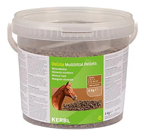 Kerbl Delizia Pellets MultiVital, Ergänzungsfutter, Nahrungsergänzung, 4kg/Eimer, Pferde, wichtige Spurenelemente und Vitamine