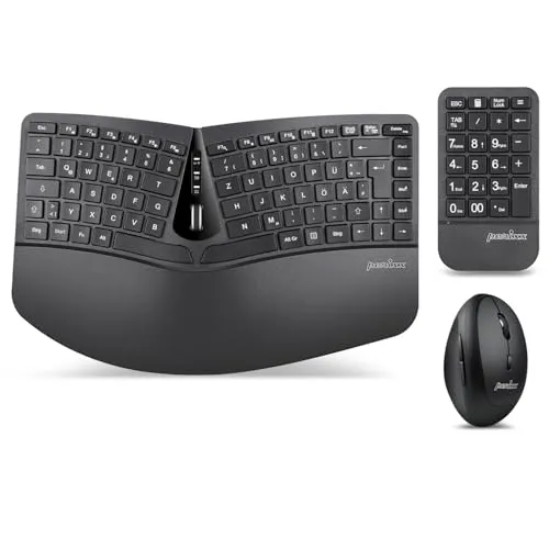 Perixx PERIDUO-606A - Ergonomisches Funk Tastatur-Maus-Set, kabellos und mit verstellbarer Handballenauflage für maximalen Komfort