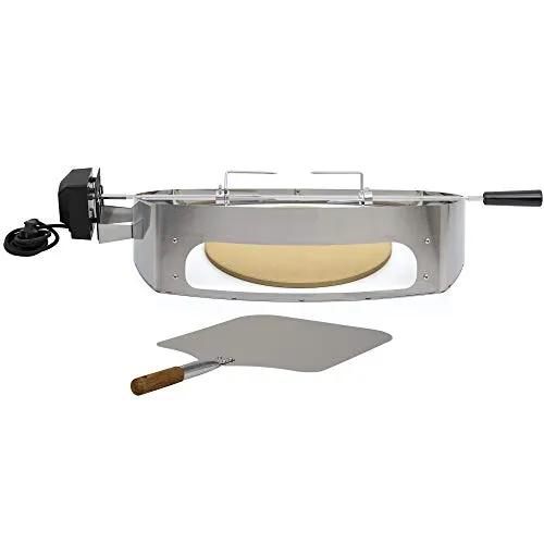 BBQ-Toro Edelstahl Pizzaring Set mit Grillspieß | 2-in-1 Rotisserie für Weber Q200/Q2000 - Grilldrehspieße mit vielseitiger Nutzung: Verwandle deinen Grill in eine Pizzastation oder nutze den Motor für gleichmäßiges Rotisserie-Grillen. Perfekt für knusprige Pizzen und saftiges Fleisch!