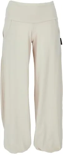 GURU SHOP Yogahose aus Bio-Baumwolle - Pluderhose in Sand, Damen Size:M - Yoga-Hosen für Damen, aus nachhaltiger Bio-Baumwolle mit Elasthan für optimalen Tragekomfort, ideal für Yoga oder Freizeitaktivitäten.