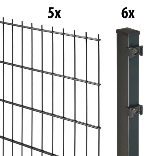 GARDEN 'N' MORE Doppelstabmattenzaun Excellent, 10 m mit 6 Pfosten - Hochwertiger Gartenzaun aus robustem Stahl, ideal für einen langlebigen und eleganten Sichtschutz im Garten. Maße: 200 x 123 cm pro Element, 10 m Gesamtlänge.
