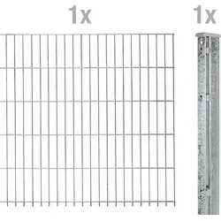 Alberts Doppelstabmatten-Anbauset 6-5-6, 2,5 m Länge, 1,03 m Höhe - Silber - Robustes Anbauset mit feuerverzinkten Zaunpfosten und Abdeckleiste für langlebige Zaunlösungen. Ideal zur Erweiterung Ihres Doppelstabmattenzauns.