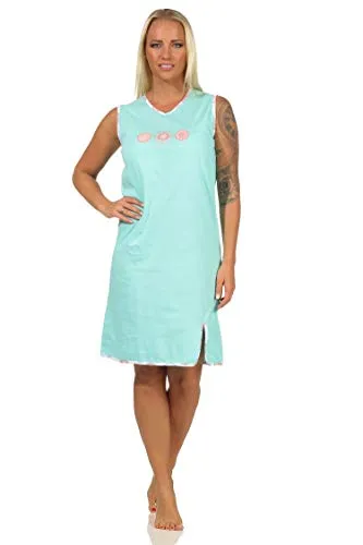 Ärmelloses Damen Achsel Träger Nachthemd in farbenfrischer Optik - auch in Übergrössen, Farbe:helltürkis, Größe:36-38