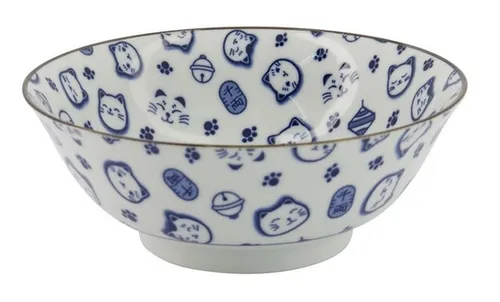WestCraft Snackschale Tokio Japan Design Katzen Schalen Kawaii Cat Tayo Schüssel Blue & Pink, Porzellan, (1-tlg), Ramen Reis Nudel Suppen Dessert Bowl, Kawaii Cat 800ml (19cm)