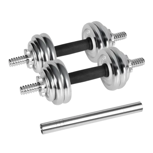 Hantle żeliwne chromowane regulowane w walizce z gryfem, zestaw 15 5901890122115