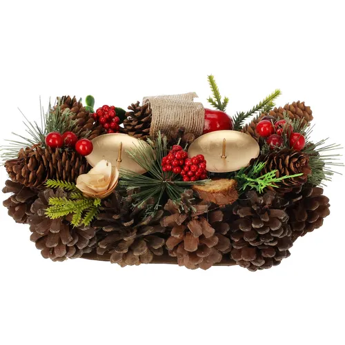 Kerzenhalter aus Zapfen - Weihnachtsdeko, 26 cm - Kreative Türdekoration aus braunem Kunststoff, ideal für festliche Anlässe und gemütliche Atmosphäre in der Weihnachtszeit.