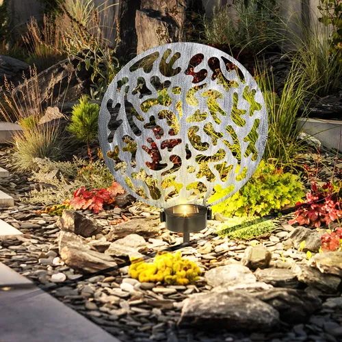 Außenleuchte Solarlampe Steckleuchte LED Stanzungen Metall silber antik Erdspieß