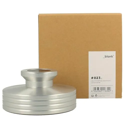 _blank #023si | Stabilisator für Schallplattenspieler | Auflagefläche und Griffeinlage aus Kohlefaser | Plattengewicht PST335 | Aluminium | Carbon | Silber | 335g Auflagegewicht
