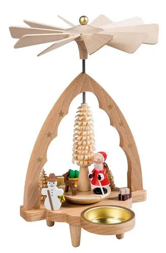 Richard Glaesser Weihnachtspyramide Teelichtpyramide Weihnachtsmann 20 cm - Handgefertigte Weihnachtspyramide aus dem Erzgebirge, Höhe 20 cm, mit zwei Kerzenhaltern für stimmungsvolle Beleuchtung und nostalgischen Charme.