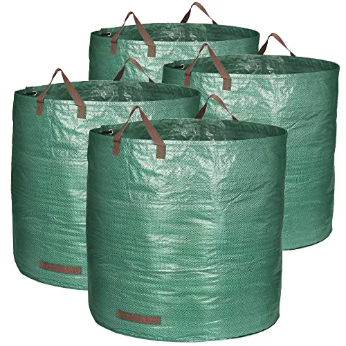 com-four® 4x Gartenabfallsack XXL - je 500L - 150gsm, faltbarer, stabiler Gartensack mit Tragegriffen - reißfeste Falttonne für Laub, Grünschnitt und Gartenabfälle (500 l - 4 Stück)