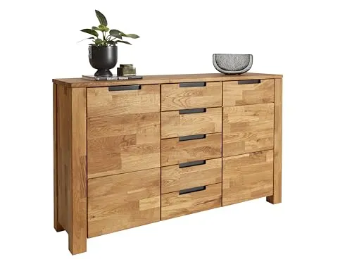 TaBoLe Kommode Sideboard aus Wildeiche massiv geölt mit Zwei Türen und fünf Schubladen