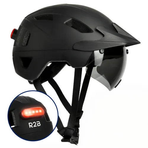 R2B Fahrradhelm für Damen und Herren mit Rücklicht und Visier