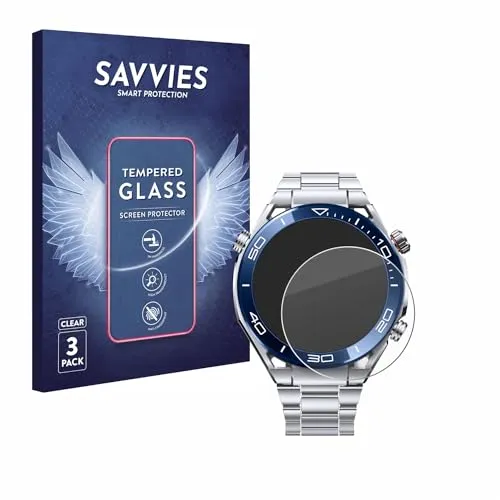 Savvies Panzer Schutz Glas für Huawei Watch Ultimate (48.5 mm) (3 Stück) 9H Hartglas, Anti-Fingerprint, Displayschutz