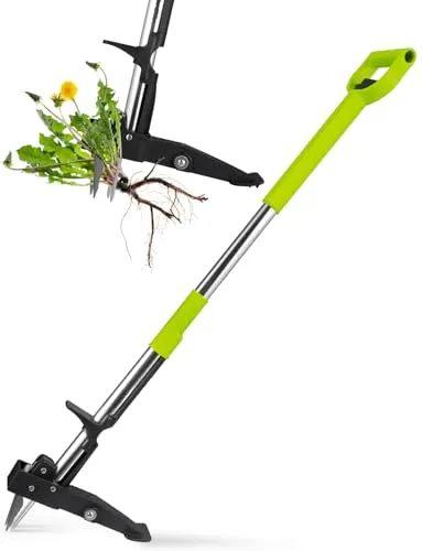 YISSVIC Unkrautstecher mit Stiel Teleskop Länge 100 CM-120 cm Hochfester Edelstahl 4 Krallen Unkrautentferner Keine Montage Grün