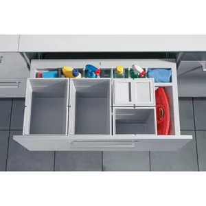 Hailo Einbaumülleimer AS Separato K 3620911 - 4-fach Abfallsammler für Schubladenschränke mit 52l Gesamtvolumen, ideal für Mülltrennung in der Küche. Inklusive Kehrset und Utensilienspots für Reinigungsprodukte.