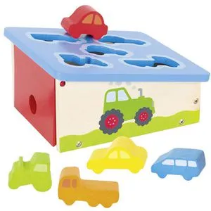 Goki 58668 Fahrzeuge Holzpuzzle-Formenbox - Buntes Holzspielzeug, fördert kognitive Fähigkeiten und motorische Entwicklung