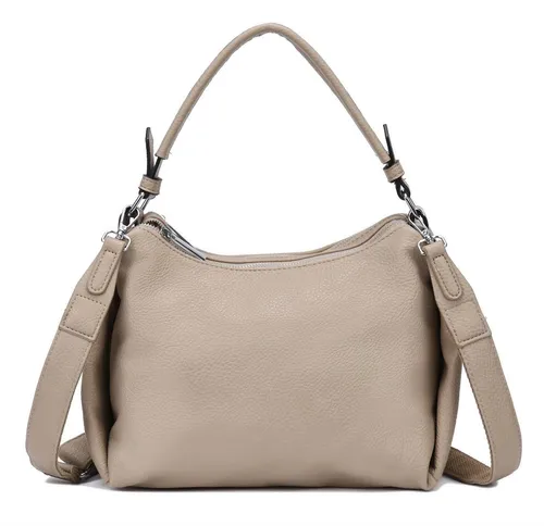 ITALYSHOP24 Schultertasche Damen - Helltaupe Umhängetasche mit 2 Gürteln - Schultertaschen für Büro und Freizeit, aus hochwertigem Kunstleder, mit verstellbarem Schulterriemen und praktischem Handyfach, ideal für den täglichen Gebrauch.