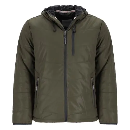 Coastguard Herren Jacke - Reflektierende und wattierte Kurzjacke in Oliv, Größe 3XL - Modische Herrenjacke mit angeschnittener Kapuze und praktischen Reißverschlusstaschen. Wattierung sorgt für angenehme Wärme, während die reflektierende Oberfläche die Sichtbarkeit erhöht. Ideal für Freizeit und urbanes Styling.