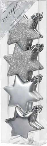 MAGIC by Inge Christbaumschmuck, Christbaumschmuck Sterne 6cm Kunststoff 8er Set - Silber