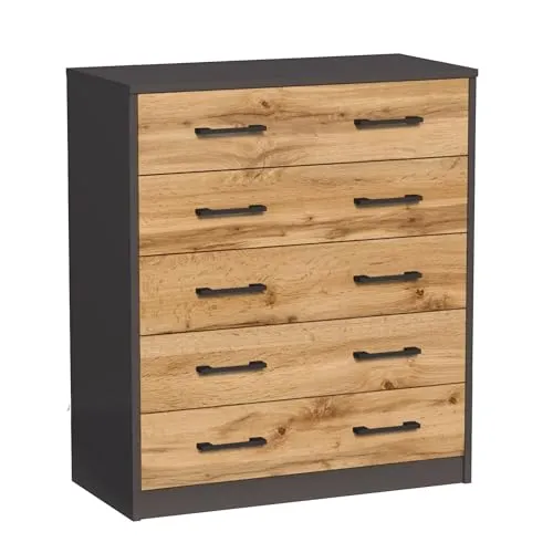 Home Collective Schuhschrank mit 5 Fächern - Schuhschrank in graphit und Eiche für platzsparende Aufbewahrung, mit weichen, abgerundeten Kanten und einfacher Selbstmontage – ideal für jeden Flur.