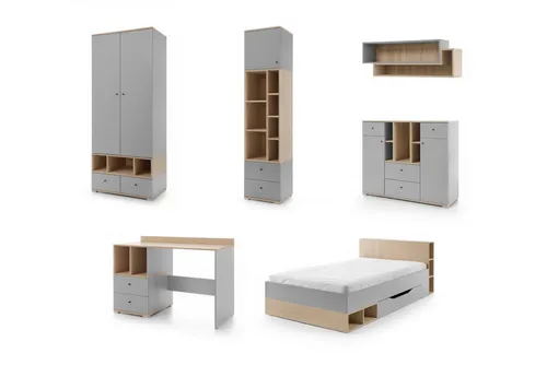 Deine Möbel 24 Jugendzimmer-Set Olaf A - Komplettes Jugendzimmer-Set, grau und Eiche, modernes Design und funktionale Möbel für eine harmonische Atmosphäre im Kinderzimmer.